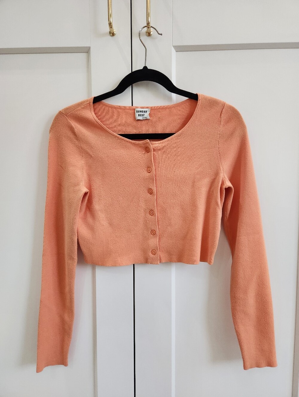 Aritzia Sunday Best Peach Cropped Button Cardigan